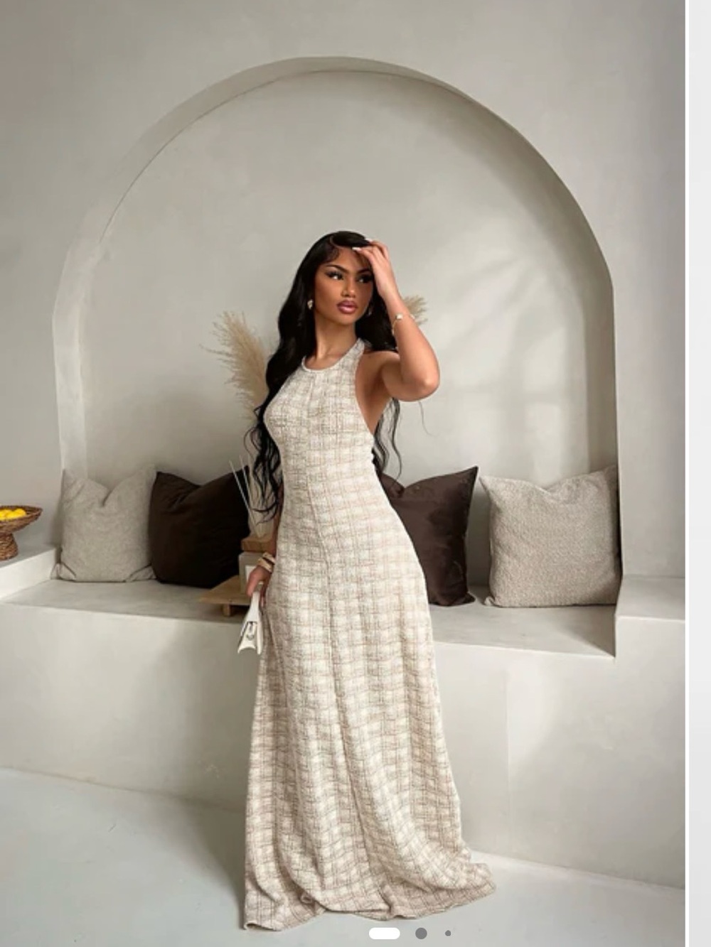 Sleeveless tweed Cream Maxi Dress